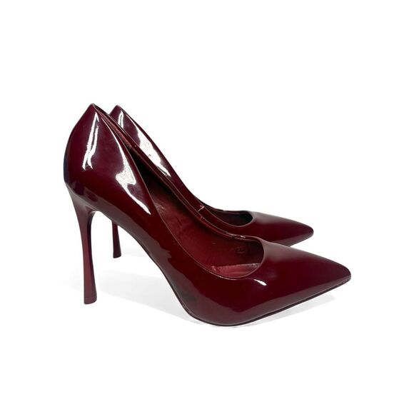 Azalea Wang Aura Burgundy Patent Pointed Toe Stiletto Heels Dark Red Women 7.5 - Picture 4 of 11